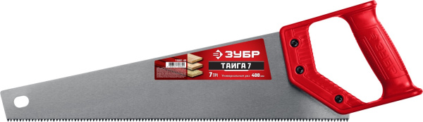 Ножовка универсальная (пила) "ТАЙГА-7" 400мм,7TPI, закаленный зуб, рез вдоль и поперек волокон, для средних заготовок, фанеры, ДСП, МДФ, ЗУБР