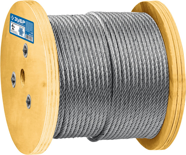 Трос грузоподъемный стальной, оцинкованный, DIN 3060, d=8 мм, L=80 м, Профессионал ЗУБР