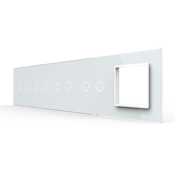 Панель для 4-х сенсорных выключателей и розетки, 8 клавиш (2+2+2+2), цвет белый, стекло Livolo