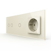 Сенсорный выключатель 3 клавиши (2-1) с розеткой 3 поста, цвет жемчужный Livolo