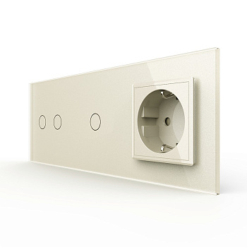 Сенсорный выключатель 3 клавиши (2-1) с розеткой 3 поста, цвет жемчужный Livolo