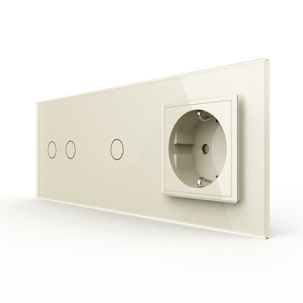 Сенсорный выключатель 3 клавиши (2-1) с розеткой 3 поста, цвет жемчужный Livolo