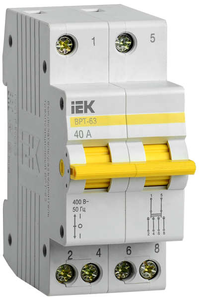 Выключатель-разъединитель трехпозиционный ВРТ-63 2P 40А IEK