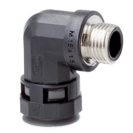 Муфта 90 грд. труба-коробка с металлической резьбой DN 10 мм, М16х1,5, полиамид, цвет черный DKC