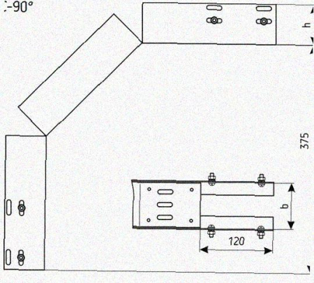 Лоток перфорированный КС 75х50-90 У3 для поворота трассы вниз на 90, окрашенный, S1,5