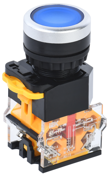 Кнопка управления D8-11T d=22мм 1з+1р с фиксацией синяя IEK