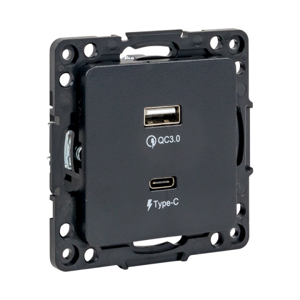 Стокгольм Механизм Розетки с 2USB type-A + type-C черный EKF