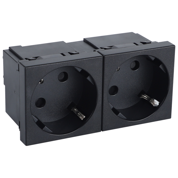 Donel Розетка 2х2К+З нем.ст., 45 гр., с з/ш, черн. матовая (90х45мм), серия (тип) DF6 Donel Розетка 2х2К+З нем.ст., 45 гр., с з/ш, черн. матовая (90х45мм), серия (тип) DF6