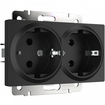 Встраиваемые механизмы Розетка СУ 2-м с заземл. 16А черный матовый IP20 Werkel