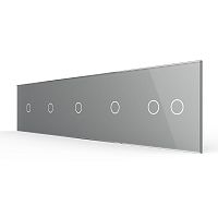Панель для пяти сенсорных выключателей, 6 клавиш (1+1+1+1+2), цвет серый, стекло Livolo