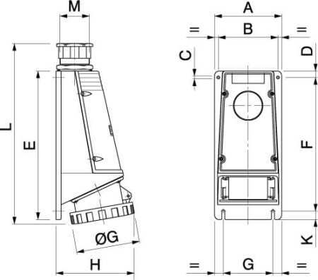 Розетка настенная IP67 63A 3P+E 400В DKC