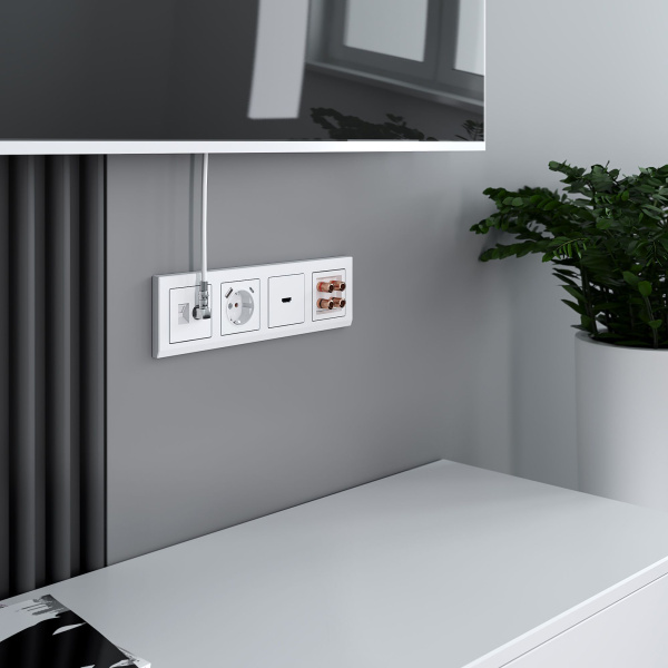 Розетка ТВ+Ethernet RJ-45 6 cat. (белый) СУ IP20 Werkel