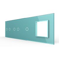 Панель для 3-х сенсорных выключателей и розетки, 5 клавиш (2+2+1), цвет зеленый, стекло Livolo