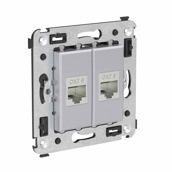 Компьютерная розетка RJ-45 без шторки в стену, кат.6 двойная экранированная, "Avanti", "Закаленная сталь" DKC Компьютерная розетка RJ-45 без шторки в стену, кат.6 двойная экранированная, "Avanti", "Закаленная сталь" DKC