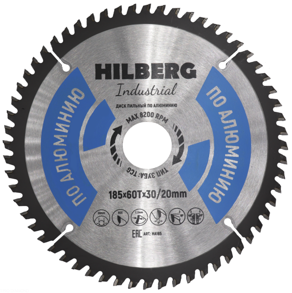 Диск пильный Industrial Алюминий 185*30/20*60Т HA185 Hilberg