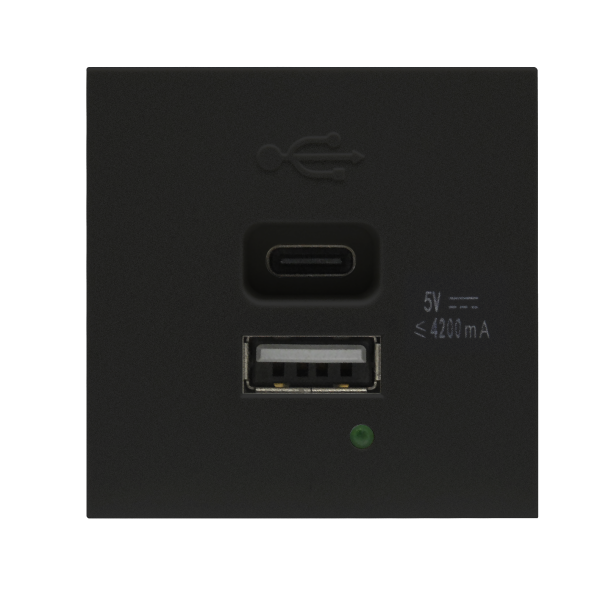 Donel USB зарядное устройство, 4.2A, Type A + C, 2 мод., черн. матовая (45х45мм) Donel USB зарядное устройство, 4.2A, Type A + C, 2 мод., черн. матовая (45х45мм)