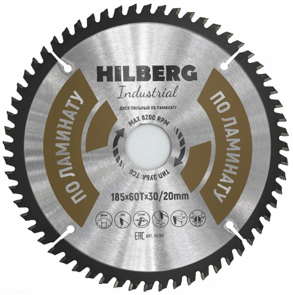 Диск пильный Industrial Ламинат 185*30/20*60Т HL185 Hilberg