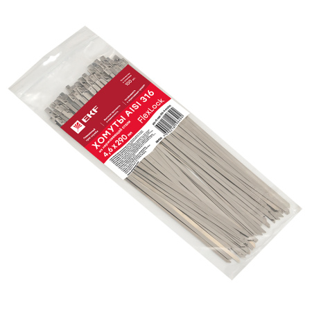 Хомут AISI 316 из нержавеющей стали, 4,6x290 (100 шт) FlexLock PROxima EKF