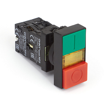Двойная кнопка NP2-EW8465 черный корпус, 1НО+1НЗ, AC/DC220В (LED), IP40 (R) CHINT
