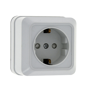 Рим Розетка 1-местная 16А с заземлением белая с защ, штор, EKF