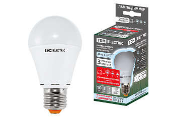Лампа светодиодная А60 - 10 Вт-230 В -4000 К–E27 3 режима яркости "Лампа-ДИММЕР" TDM