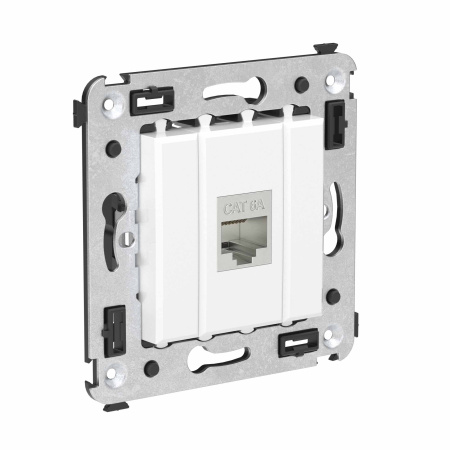 Компьютерная розетка RJ-45 без шторки в стену, кат.6А одинарная экранированная, "Avanti", "Белое облако" DKC