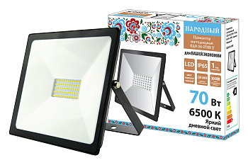 Прожектор светодиодный СДО-04-070Н-У 70 Вт, 6500 К, IP65, черный, Народный TDM