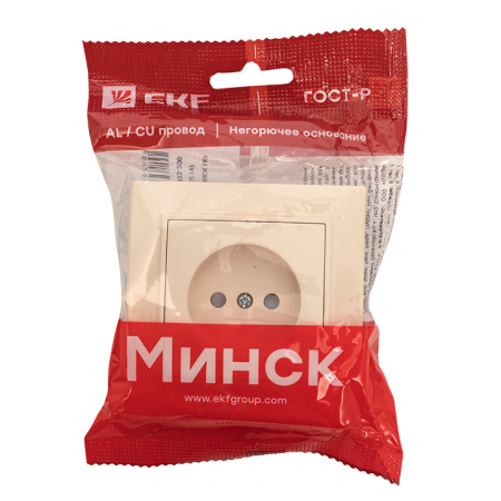 Минск Розетка 1-мест, СП б/з 10 А с защ, штор, бежевый EKF Минск Розетка 1-мест, СП б/з 10 А с защ, штор, бежевый EKF
