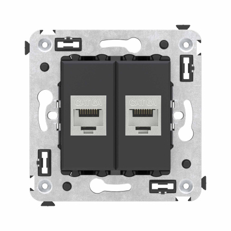 Компьютерная розетка RJ-45 без шторки в стену, кат.6А двойная экранированная, "Avanti", "Черный матовый" DKC Компьютерная розетка RJ-45 без шторки в стену, кат.6А двойная экранированная, "Avanti", "Черный матовый" DKC