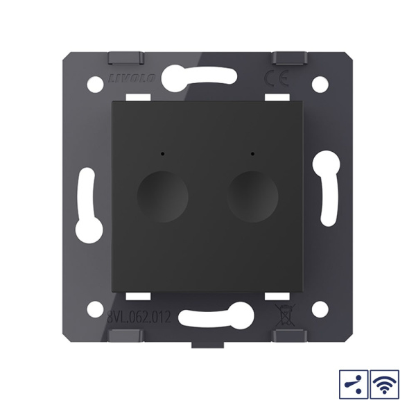 Двухклавишный проходной сенсорный выключатель Module с радиоупр., цвет черный (механизм) Livolo
