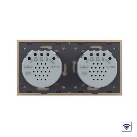 Сенсорный радиоуправляемый выключатель 3 клавиши (2-1), 2 поста Золотой Livolo