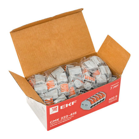 Строительно-монтажная клемма СМК 222-415 с рычагом 5 отверстий 0,08-2,5мм2 (100шт) PROxima EKF