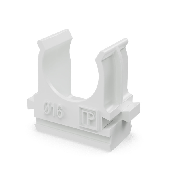 Крепёж-клипса для труб Полистирол белая d16 мм (100шт/2000шт уп/кор) Промрукав