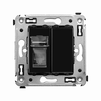 Компьютерная розетка RJ-45 в стену, кат.5e одинарная, "Avanti", "Черный квадрат" DKC