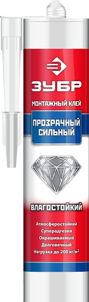 Клей монтажный, суперсильный, прозрачный, 300мл ЗУБР