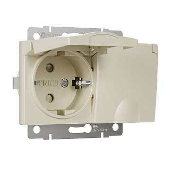 Розетка двойная влагозащ. с зазем. с защит. крышками и шторками (слоновая кость) СУ IP44 Werkel