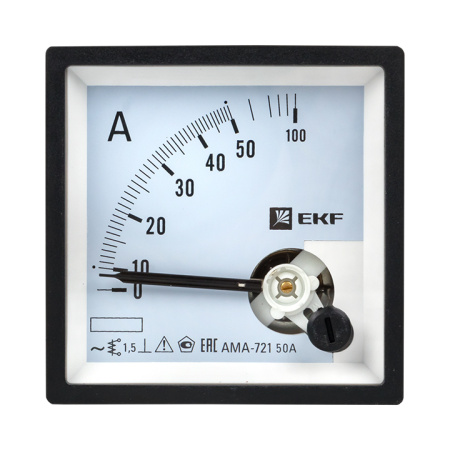 Амперметр AMA-721 аналоговый на панель (72х72) квадратный вырез 50А прямое подкл, EKF