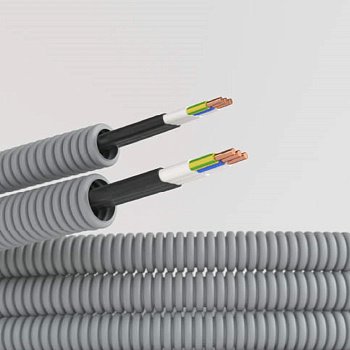 Труба ПВХ гибкая гофр. д.20мм, цвет серый, с кабелем ВВГ-Пнг(А)-LS3х2,5мм² Конкорд, 100м DKC