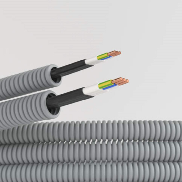 Труба ПВХ гибкая гофр. д.20мм, цвет серый, с кабелем ВВГ-Пнг(А)-LS3х1,5мм² Конкорд, 100м DKC