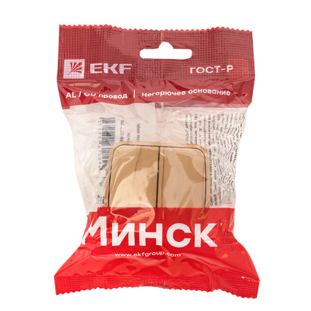 Минск Выключатель 2-клавишный ОП 10А светлое дерево EKF