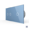 Сенсорный радиоуправляемый выключатель 3 клавиши (2-1), 2 поста Синий Livolo