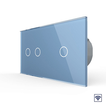 Сенсорный радиоуправляемый выключатель 3 клавиши (2-1), 2 поста Синий Livolo