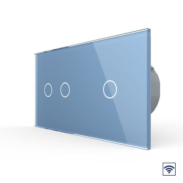 Сенсорный радиоуправляемый выключатель 3 клавиши (2-1), 2 поста Синий Livolo