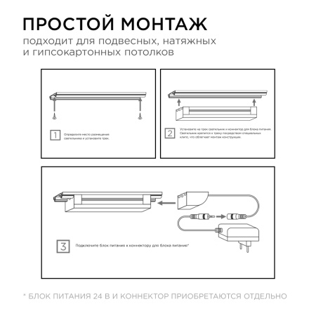 07-14 Светильник светодиодный модульный в комплекте с шинопроводом, 24В,18Вт,1620Лм,4000K, крепеж - клипса, размер светильника: 1200*20*19mm, длина ши