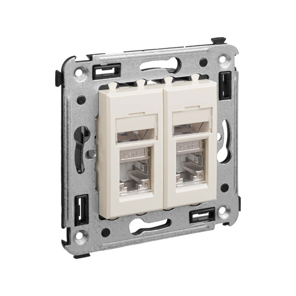 Компьютерная розетка RJ-45 в стену, кат.6 двойнаяэкранированная,"Avanti", "Ванильная дымка" DKC