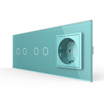 Сенсорный выключатель комбинированный на 4 линии 1 розетка 3 модуля Зеленый Livolo