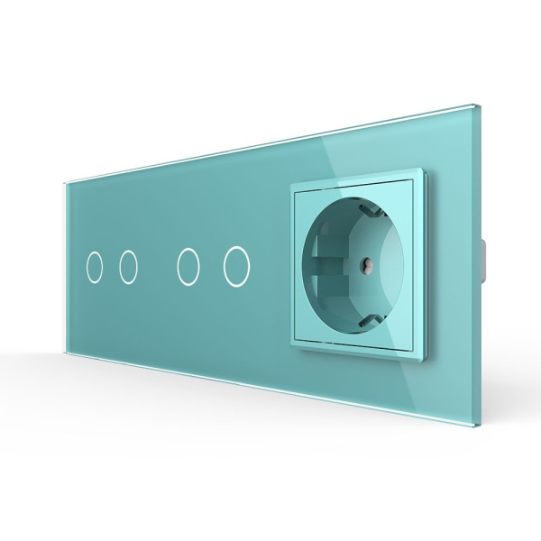 Сенсорный выключатель комбинированный на 4 линии 1 розетка 3 модуля Зеленый Livolo