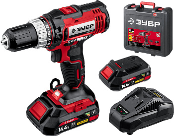 14.4В, 2 АКБ (2Ач), в кейсе, дрель-шуруповер, Мастер. ДШЛ-145-22 ЗУБР