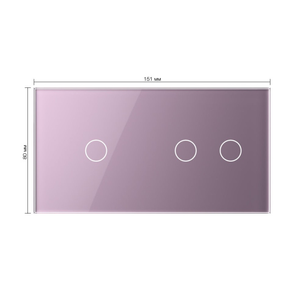 Панель для двух сенсорных выключателей, 3 клавиши (1+2), цвет розовый, стекло Livolo
