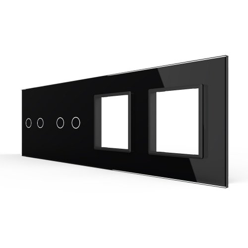 Панель для 2-х сенсорных выключателей и 2-х розеток, 4 клавиши (2+2), цвет черный, стекло Livolo